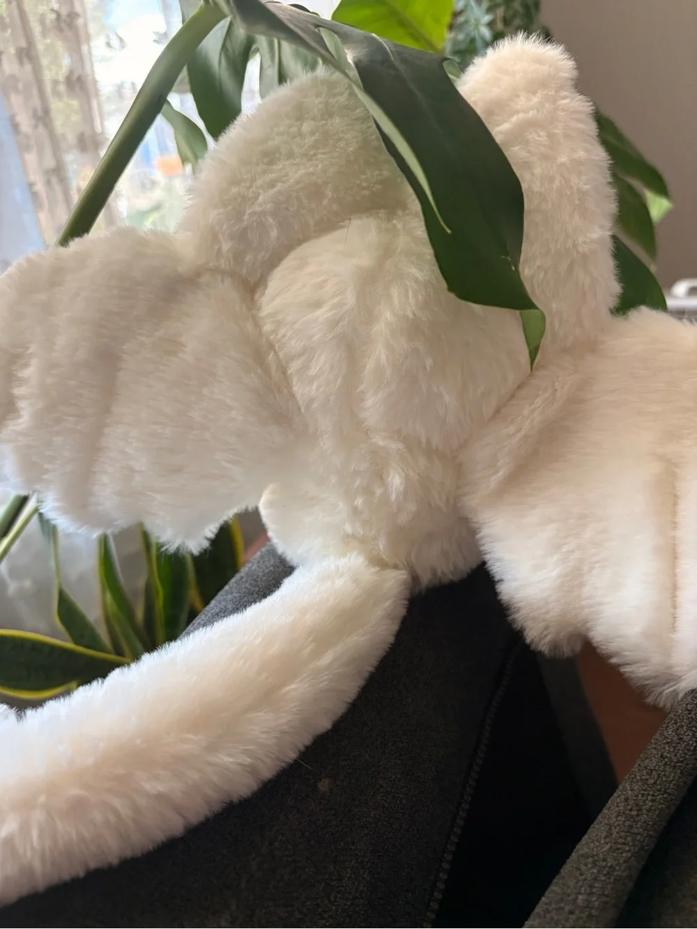 Plush White Bunny Bat Kids with Tail with Pink Paw Accents